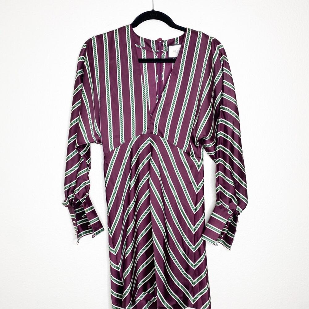 Alexis Striped Tena V Neck Cocktail Dress Small - Picture 7 of 11